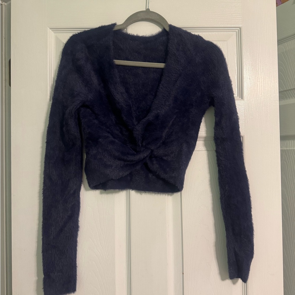 Aerie Fuzzy Navy Blue Sweater NWT